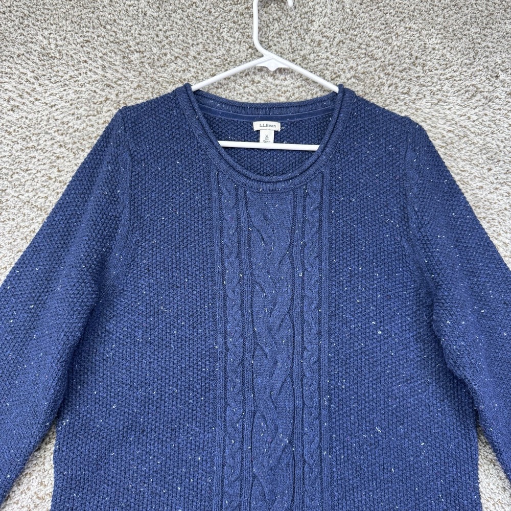 LL Bean Cable Knit Sweater Women's XL Speckled Blue Cotton Blend 290395 Crewneck - Picture 5 of 15